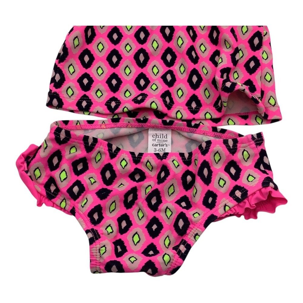 Child‎ Of Mine Baby Girl Swimsuit 3-6M 2 Pc Pink Diamond Print With Ruffle Trim - Picture 6 of 11
